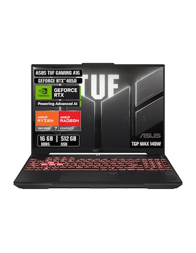 Laptop gamer Asus TUF gaming a16 16 pulgadas wuxga amd ryzen 7 nvidia geforce rtx 4050 16 gb ram 512 gb ssd