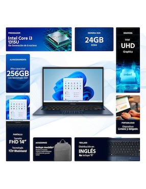 Laptop Asus Vivobook 14 14 pulgadas full hd intel core i3 intel uhd graphics 24 gb ram 256 gb ssd