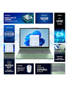 Laptop Lenovo Ideapad Slim 3 15.3 pulgadas WUXGA Intel Core i5 Intel UHD graphics 16 GB RAM 512 GB SSD