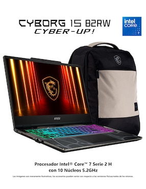Laptop gamer MSI Cyborg 15 B2RWEKG-455MX 15.6 pulgadas NVIDIA GeForce RTX 5050 Intel Core 7 240H 16 GB 512 GB SSD