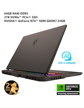 Laptop gamer MSI Vector 16 HX AI A2XWJG-652MX 16 pulgadas QHD+ Intel Core Ultra 9 NVIDIA GeForce RTX 5090 64 GB RAM 2 TB SSD