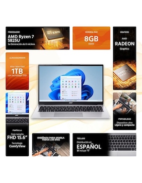 Laptop Acer Aspire Lite 15 15.6 pulgadas Full HD AMD Ryzen 7 AMD Radeon 8 GB RAM 1 TB SSD