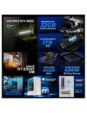 Computadora gamer Xtreme Pc Gaming XTPCR732GB3050NW AMD Ryzen 7 NVIDIA GeForce RTX 3050 32 GB RAM 1 TB SSD