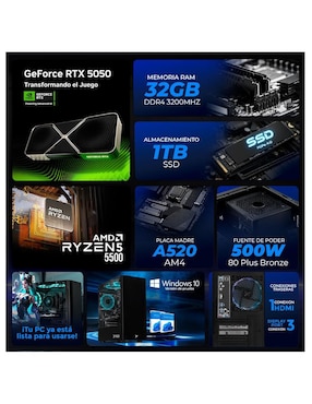 Computadora gamer Xtreme Pc Gaming XTPCR532GB5050NB AMD Ryzen 5 NVIDIA GeForce RTX 5050 32 GB RAM 1 TB SSD