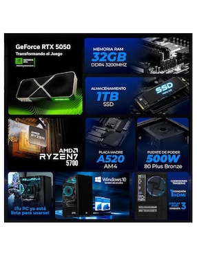 Computadora gamer Xtreme Pc Gaming XTPCR732GB5050NB AMD Ryzen 7 NVIDIA GeForce RTX 5050 32 GB RAM 1 TB SSD