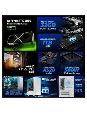 Computadora gamer Xtreme Pc Gaming XTPCR532GB5050NW AMD Ryzen 5 NVIDIA GeForce RTX 5050 32 GB RAM 1 TB SSD