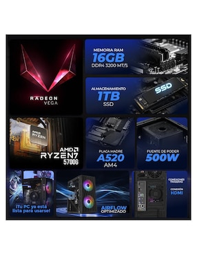 Computadora gamer Xtreme PC Gaming XTACR732GBVEGA7MFB 23.8 pulgadas Full HD AMD Ryzen 7 AMD Radeon Graphics 16 GB Ram 1 TB SSD