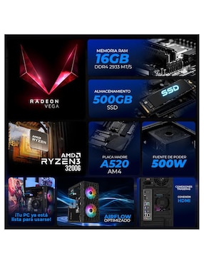 Computadora gamer Xtreme Pc Gaming XTPCR316GBVEGA8FB AMD Ryzen 3 AMD Radeon Vega 8 16 GB RAM 500 GB SSD