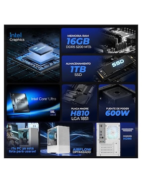 Computadora gamer Xtreme PC gaming XTPCU532GB5IXEAFW Intel Core Ultra 5 225 integradas 16 GB RAM 1 TB SSD