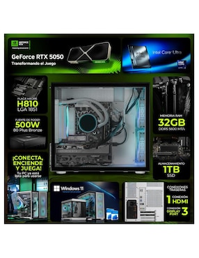Computadora gamer Dxt Gaming DXTU532GB55050T7 Intel Core Ultra 5 225F NVIDIA GeForce RTX 5050 32 GB RAM 1 TB SSD