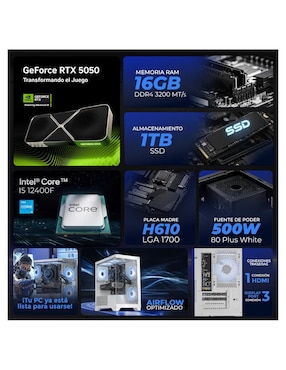 Computadora gamer Xtreme PC Gaming XTPCI532GB5050CHW Intel Core i5 NVIDIA GeForce RTX 5050 16 GB RAM 1 TB SSD
