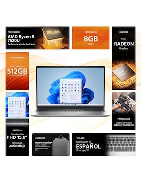 Laptop Dell 15 15.6 pulgadas Full HD AMD Ryzen 5 AMD Radeon 8 GB RAM 512 GB SSD