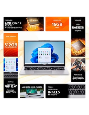 Laptop Acer Aspire 3 15.6 pulgadas Full HD AMD Ryzen 7 AMD Radeon Graphics 16 GB RAM 512 GB SSD