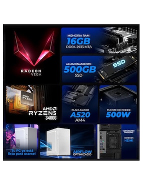 Computadora gamer Xtreme PC Gaming XTPCR516GBVEGA11PW AMD Ryzen 5 AMD Radeon Vega 11 16 GB RAM 500 GB SSD