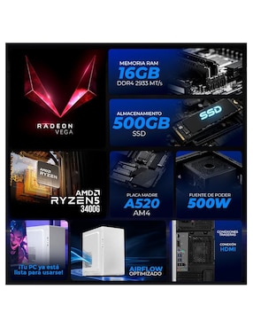 Computadora gamer Xtreme PC Gaming XTPCR516GBVEGA11MPW 23.8 pulgadas Full HD AMD Ryzen 5 AMD Radeon Vega 11 16 GB RAM 500 GB SSD