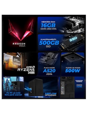 Computadora gamer Xtreme Pc Gaming XTPCR516GBVEGA11MPB 23.8 pulgadas Full HD AMD Ryzen 5 AMD Radeon Vega 11 16 GB RAM 500 GB SSD