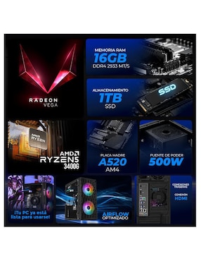 Computadora gamer Xtreme Pc Gaming XTPCR516GBVEGA11FB AMD Ryzen 5 AMD Radeon Vega 11 16 GB RAM 1 TB SSD