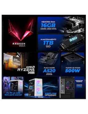 Computadora gamer Xtreme Pc Gaming XTPCR516GBVEGA11MFW 23.8 pulgadas Full HD AMD Ryzen 5 AMD Radeon Vega 11 16 GB RAM 1 TB SSD