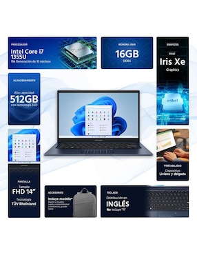 Laptop Asus Vivobook 14 14 pulgadas Full HD Intel Core i7 Intel Iris XE 16 GB RAM 512 GB SSD