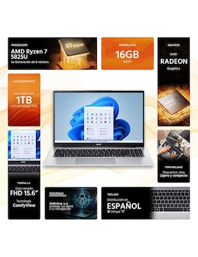 Laptop Acer Aspire Lite 15 15.6 pulgadas Full HD AMD Ryzen 7 AMD Radeon 16 GB Ram 1 TB SSD