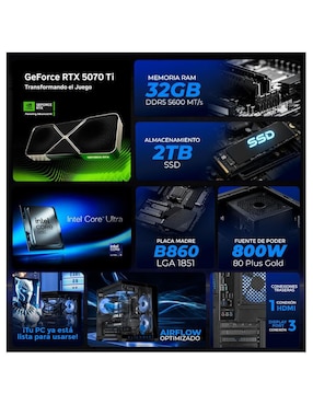 Computadora gamer Xtreme Pc Gaming XTPCU932GB55070TIMAE 32 pulgadas QHD Intel core ultra 9 NVIDIA GeForce RTX 5070 Ti 32 GB RAM 2 TB SSD