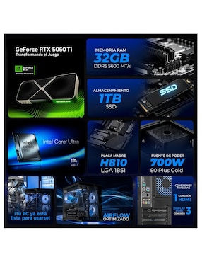 Computadora gamer Xtreme Pc Gaming XTPCU732GB55060TIMAE 32 pulgadas QHD Intel core ultra 7 NVIDIA GeForce RTX 5060 Ti 32 GB RAM 1 TB SSD
