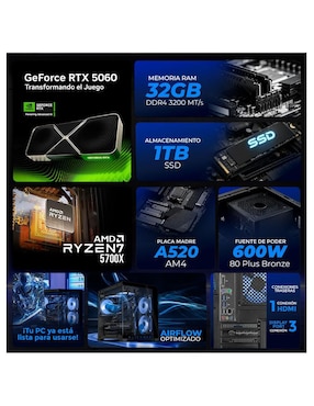 Computadora gamer Xtreme Pc Gaming XTPCR732GB5060MAE 32 pulgadas QHD AMD Ryzen 7 NVIDIA GeForce RTX 5060 32 GB RAM 1 TB SSD