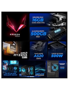 Computadora gamer Xtreme PC Gaming XTBRR316GBRENOIRMTGB 24 pulgadas Full HD AMD Ryzen 3 AMD Radeon Graphics 16 GB RAM 500 GB SSD