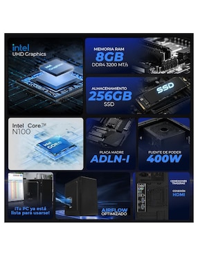 Computadora de escritorio Xtreme Pc Gaming intel n100 intel uhd graphics 8 gb ram 256 gb ssd