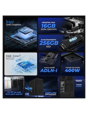 Computadora de escritorio Xtreme Pc Gaming Intel N100 Intel UHD Graphics 16 GB RAM 256 GB SSD