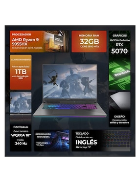 Laptop gamer Asus ROG Strix G18 18 pulgadas WQXGA AMD Ryzen 9 NVIDIA GeForce RTX 5070 32 GB RAM 1 TB SSD