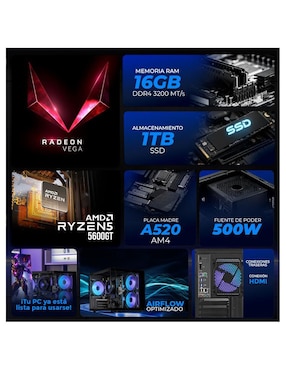 Computadora gamer Xtreme PC Gaming XTBRR516GBRENOIRMTGB 27 pulgadas Full HD AMD Ryzen 5 AMD Radeon Graphics 16 GB Ram 1 TB SSD