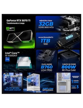 Computadora gamer Xtreme PC Gaming XTMSII932GB55070TI110RW Intel Core i9 NVIDIA GeForce RTX 5070 Ti 32 GB RAM 1 TB SSD