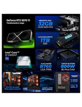 Computadora gamer Xtreme PC Gaming XTMSII932GB55070TI110RB Intel core i9 NVIDIA GeForce RTX 5070 Ti 32 GB RAM 1 TB SSD