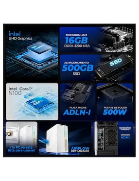 Computadora de escritorio Xtreme PC Gaming XTPCN116GBHD600UW Intel N100 Intel UHD Graphics 16 GB RAM 500 GB SSD