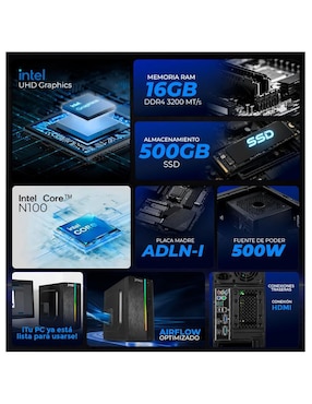 Computadora de escritorio Xtreme PC Gaming XTPCN116GBHD600UB Intel N100 Intel UHD Graphics 16 GB RAM 500 GB SSD