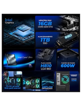 Computadora gamer Xtreme Pc Gaming XTBRU516GB5XETGB Intel Core Ultra 5 Integradas 16 GB RAM 1 TB SSD