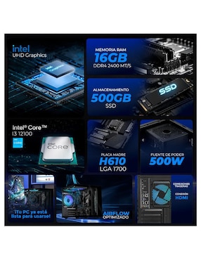 Computadora gamer Xtreme Pc Gaming XTBRI316GBHD730MTGB 24 pulgadas Full HD Intel Core I3 Intel UHD Graphics 730 16 GB RAM 500 GB SSD