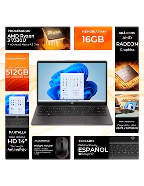 Laptop HP 245 G10 14 pulgadas HD AMD Ryzen 3 AMD Radeon Graphics 16 GB RAM 512 GB SSD
