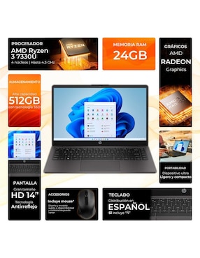 Laptop HP 245 G10 14 pulgadas HD AMD Ryzen 3 AMD Radeon Graphics 24 GB RAM 512 GB SSD