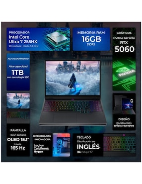 Laptop gamer Lenovo Legion 5i 15 pulgadas WQXGA Intel Core Ultra 7 255Hx NVIDIA GeForce RTX 5060 16 GB RAM 1 TB SSD