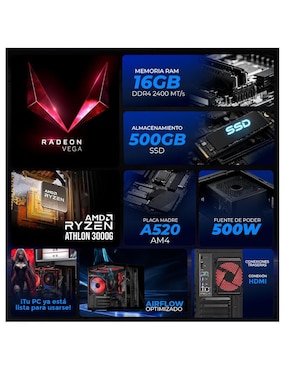 Computadora gamer Xtreme PC Gaming XTBRAT16GBVEGA3TGB AMD Athlon AMD Radeon Vega 3 16 GB RAM 500 GB SSD