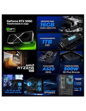 Computadora gamer Xtreme PC Gaming XTPCR516GB5060MAE 32 pulgadas QHD AMD Ryzen 5 NVIDIA GeForce RTX 5060 16 GB RAM 1 TB SSD