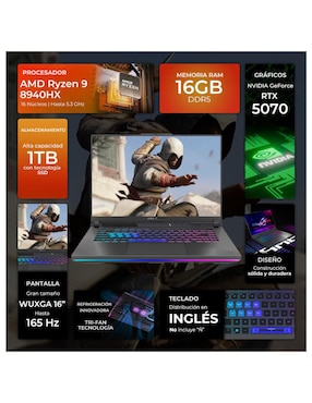 Laptop gamer Asus G614PP-WH94 16 pulgadas WUXGA AMD Ryzen 9 NVIDIA GeForce RTX 5070 16 GB RAM 1 TB SSD