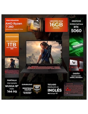 Laptop gamer Asus FA808UM-IS74 18 pulgadas WUXGA AMD Ryzen 7 NVIDIA GeForce RTX 5060 16 GB RAM 1 TB SSD