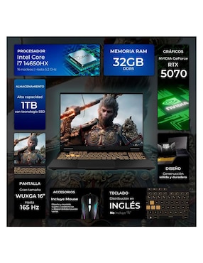 Laptop gamer Asus TUF16I-5070CI7321TM 16 pulgadas WUXGA Intel Core i7 NVIDIA GeForce RTX 5070 32 GB RAM 1 TB SSD