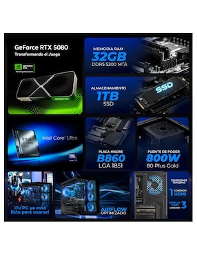 Computadora gamer Xtreme Pc Gaming XTPCU932GB55080MAEV2 32 pulgadas QHD Intel Core Ultra 9 285 NVIDIA GeForce RTX 5080 32 GB RAM 1 TB SSD