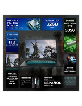 Laptop Gamergigabyte Gaming A16 16 pulgadas Wuxga Intel Core I7 NVIDIA Geforce Rtx 5050 32 GB RAM 1 TB SSD