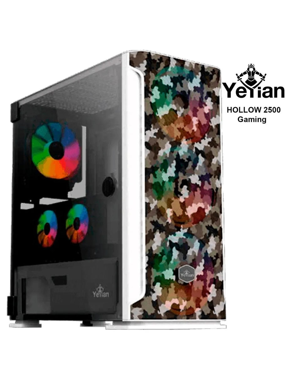 Gabinete Gamer Hollow 2500 Gaming Cristal Templado Blanco YGH-49704 2