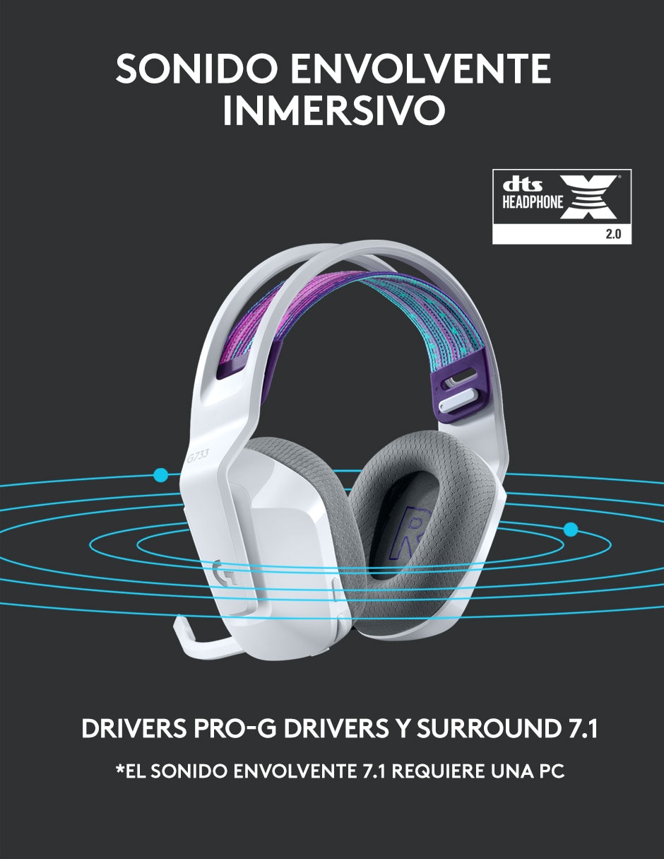 Audífonos gamer Over-Ear G733 inalámbricos con cancelación de ruido 7